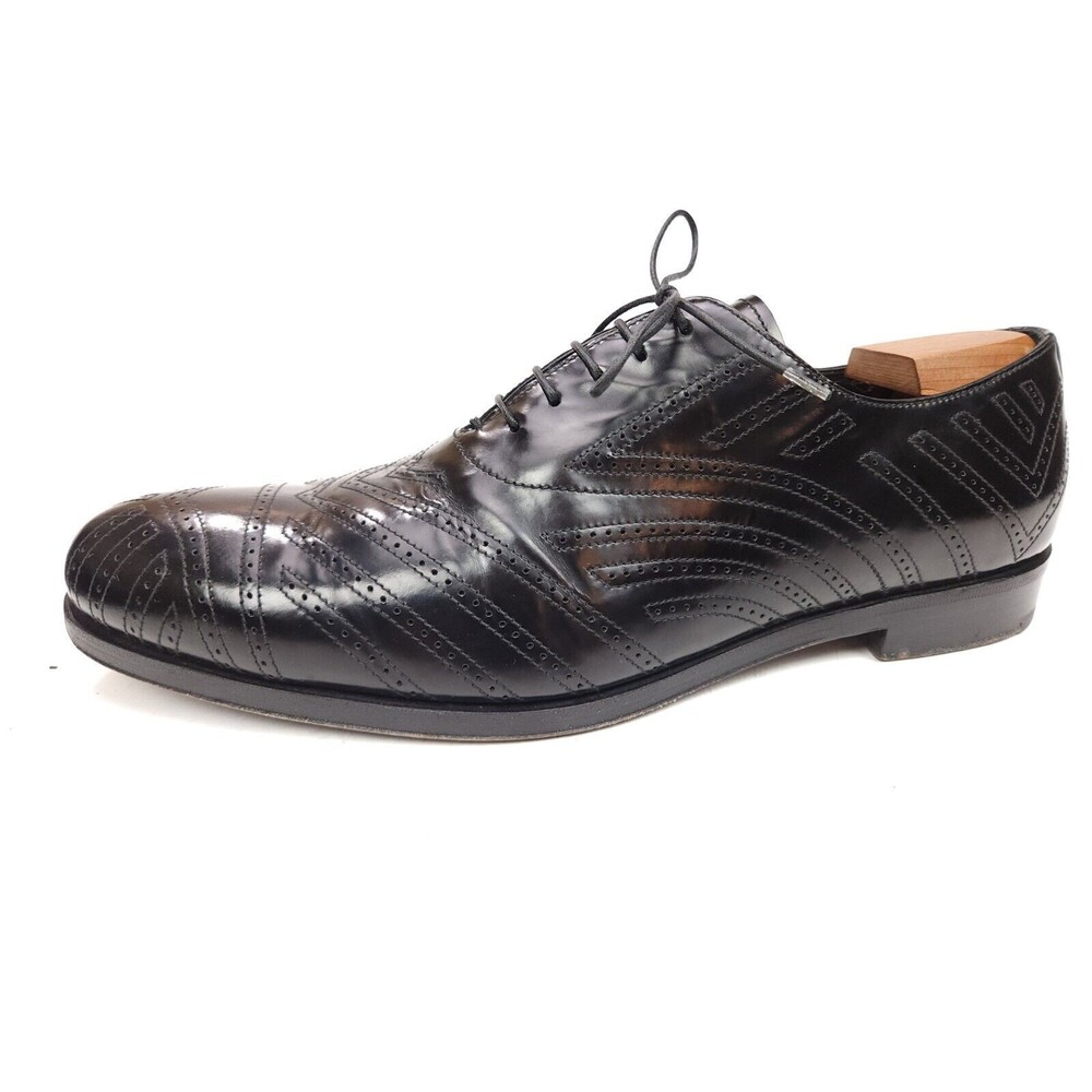 PRADA Size US 9 / UK 8 EE Black Perforated Leather Lace Up Shoes